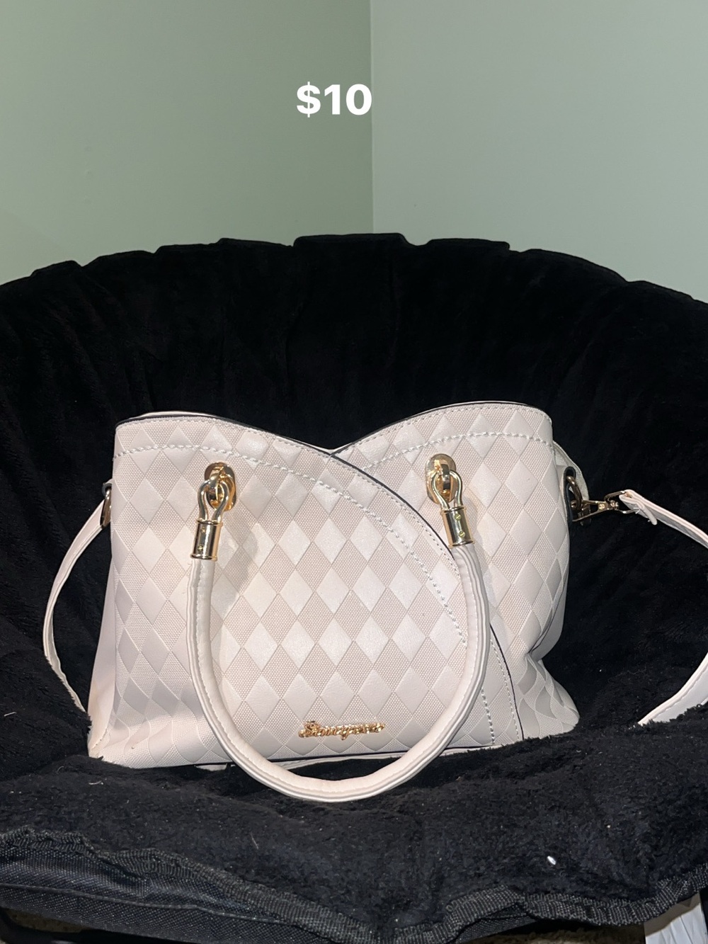 White Quilted Shoulder Bag with Gold Hardware